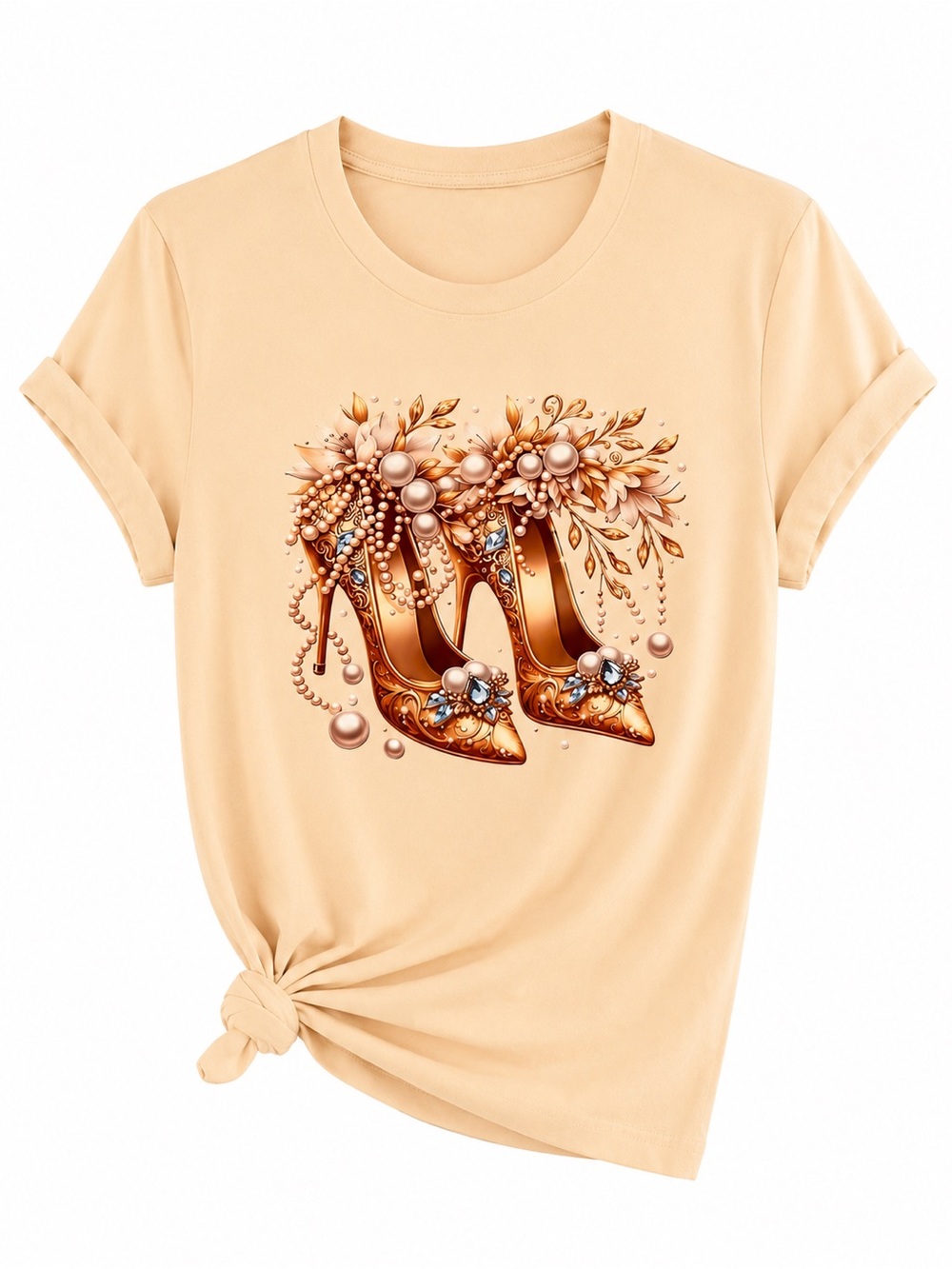 NEW Apricot Pearl High Heels Graphic Tee | Western Boho Soft Stretch Top S-2XL